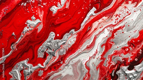 Red and silver marble texture. Abstract fluid art painting background.