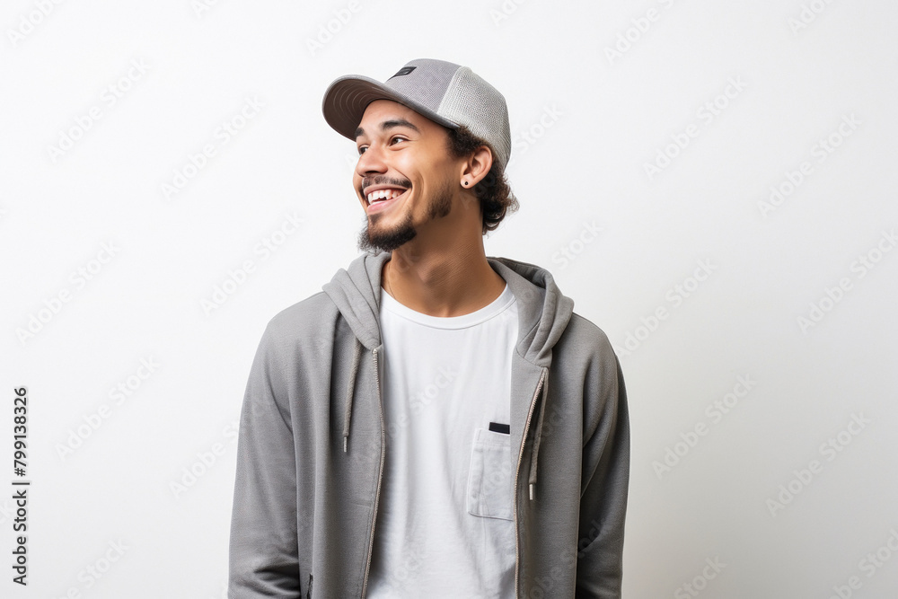 young indian man standing on white background