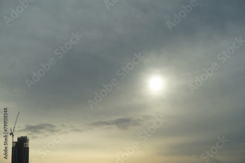 Atmospheric scene of a lone building in midconstruction under a hazy London sky colour photography photo