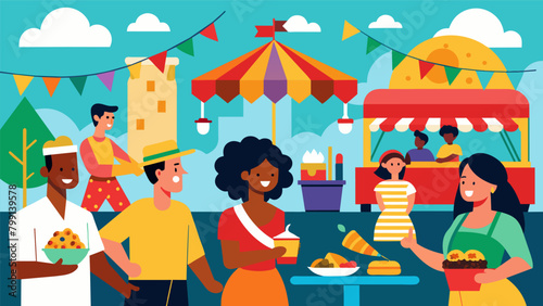The Juneteenth Street Fair is a melting pot of culture with vendors showcasing their unique crafts and cooking up mouthwatering BBQ and sweet treats.. Vector illustration