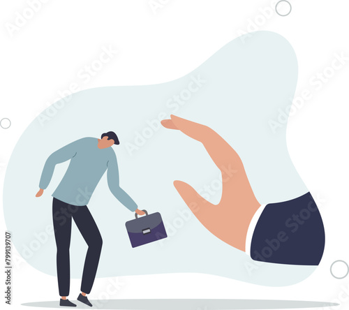 sadness businessman getting rejected from big hand gesture as no.flat vector illustration.