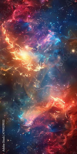 Nebula with Glowing Text Overlay  A mesmerizing nebula filled with vibrant colors and swirling gases