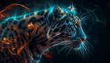 Leopards shine beautifully in neon light,ネオンライトで美しく輝いているヒョウ、Generative AI
