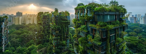 Green Cityscape: Panoramic View of Sustainable Urban Environment with Eco-Friendly Buildings © Exnoi
