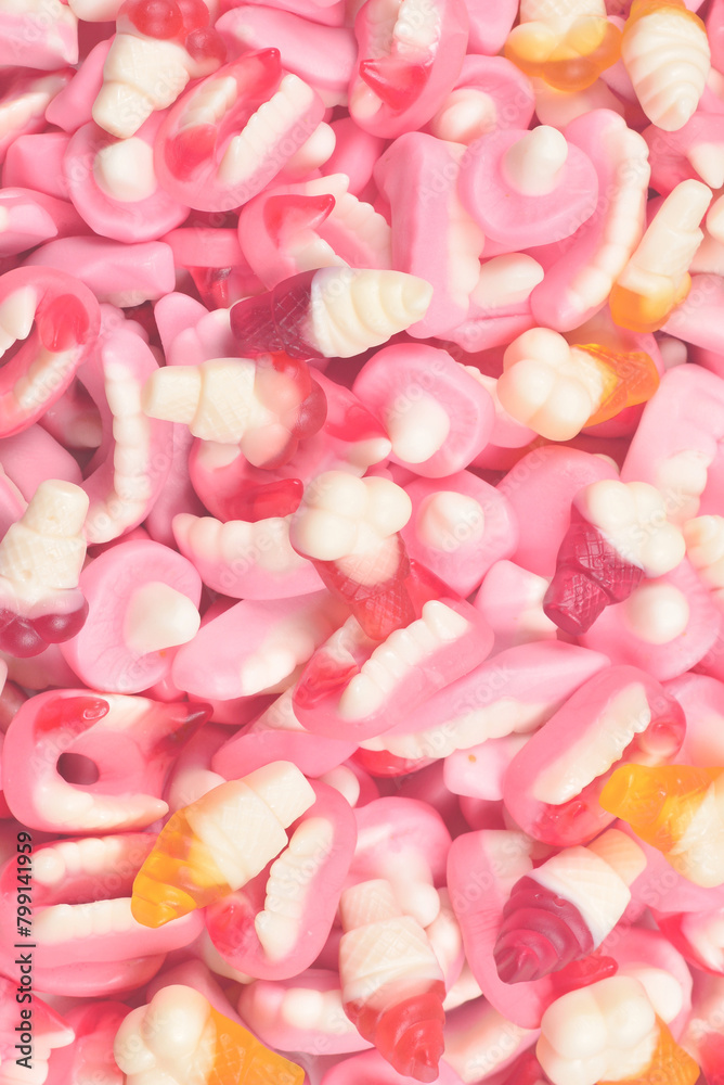 Assorted gummy candies. Top view. Jelly sweets. Assorted gummy candies. Top view. Jelly sweets.