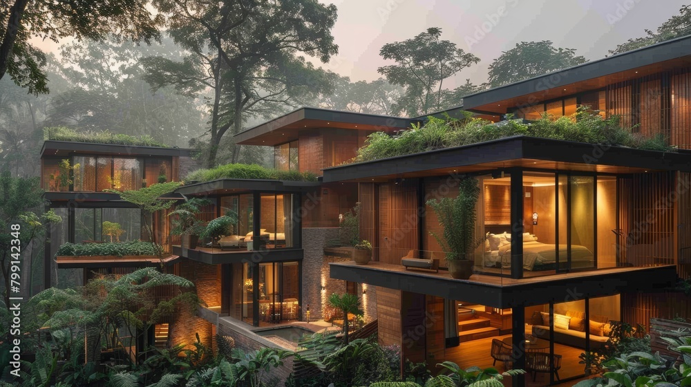Scenic Solar-Powered Eco-Resort Nestled in Forest - Sustainable Tourism Concept