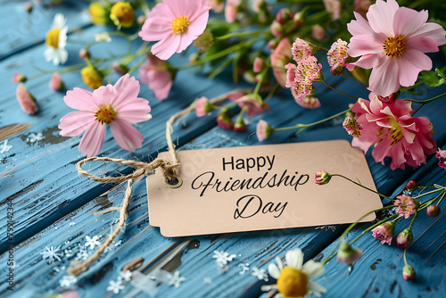 Happy international friendship day greeting card with flowers, Generative AI