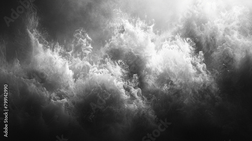 Painting black and white abstract light translucent smoke veils upwards watercolor anamorphosis photo