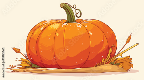 Round squash or pumpkin with brown stem and tendril