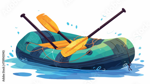 Rubber inflatable boat with paddles. Water transpor photo