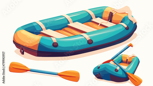 Rubber inflatable boat with paddles. Water transpor photo