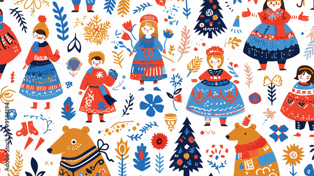 Russian folk seamless pattern vector illustration.
