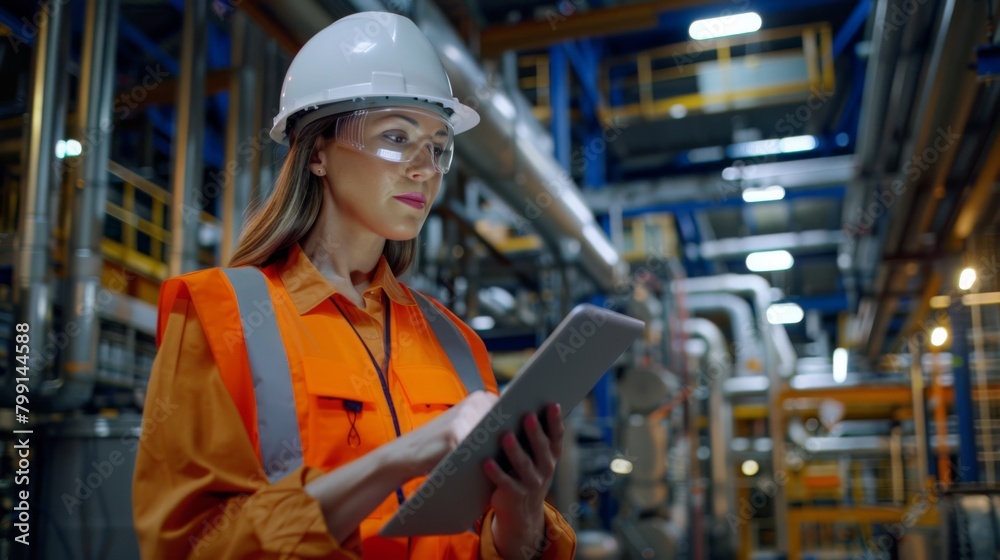 A Female Engineer Inspecting Factory A Female Engineer Inspecting Factory