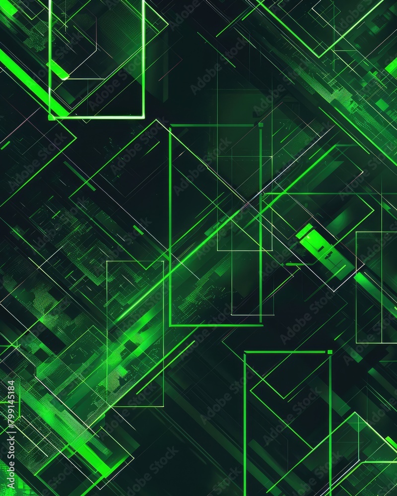Abstract Green Background, Rectangles, Geometric Shapes