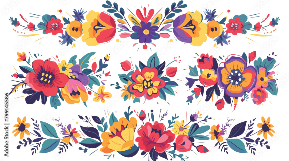 Satin stitch embroidery design with flowers. Folk l