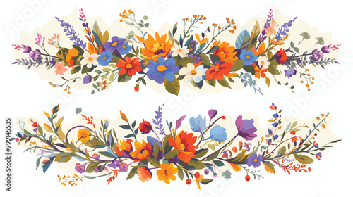 Satin stitch embroidery design with flowers. Folk l