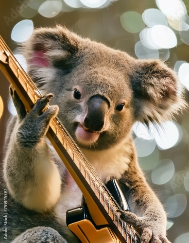 koala jouant de la basse électrique en ia © Esta Webster