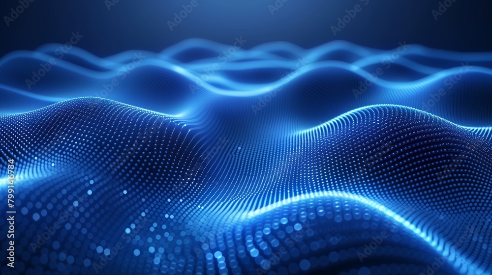 An abstract blue digital wave with dots. An abstract blue digital wave with dots.