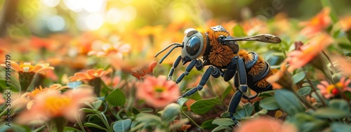Robotic Bee Pollinating Flowers: Technology Fighting Bee Population Decline © Exnoi