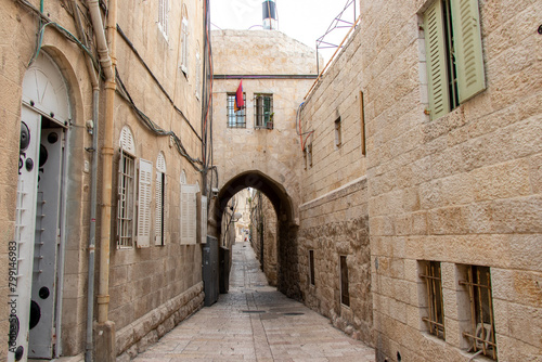 Narrow streets of the Armenian Quarter of the old city of Jerusalem - Israel.