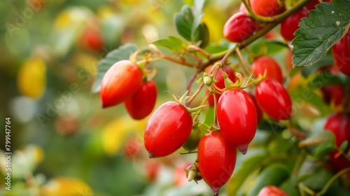 Many red berries on tree in garden