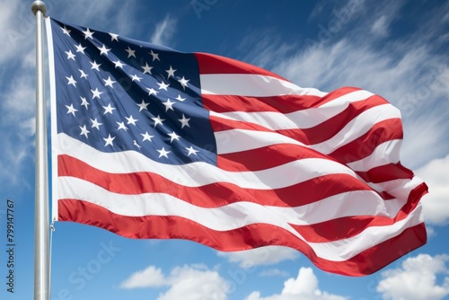 Close up of the American flag waving in the wind
