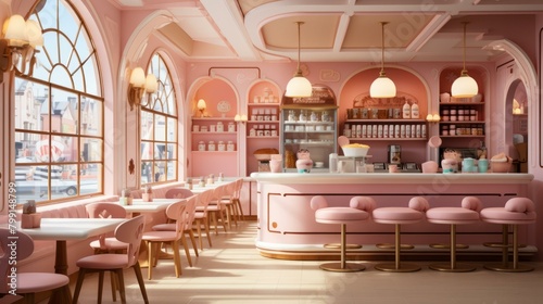 pink diner interior with large windows