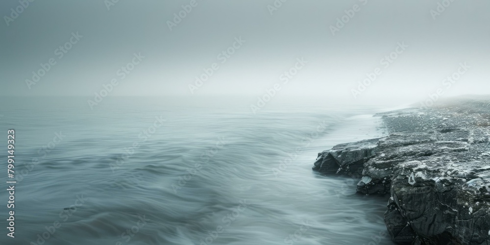 Fototapeta premium Black and white photo of a rocky coast with waves crashing against it