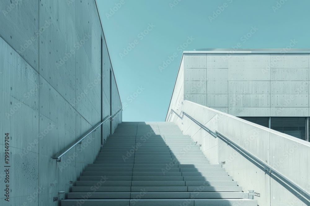 Fototapeta premium Long concrete staircase with blue sky in the background