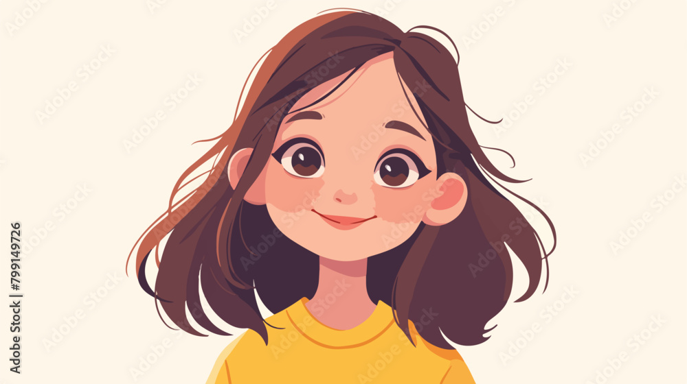 School child girl head portrait. Smiling kid face a