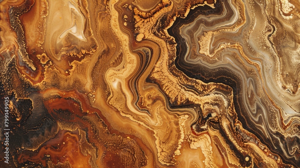 Rich golden swirls weave through dark marbled textures, resembling luxurious natural stone with an opulent sheen.