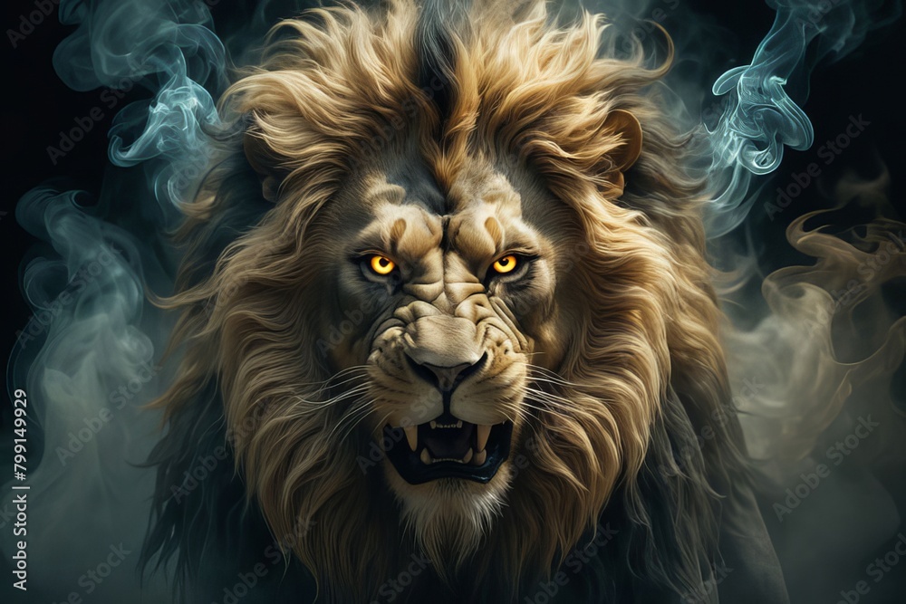 portrait of a lion in  the dark content created with generative AI software