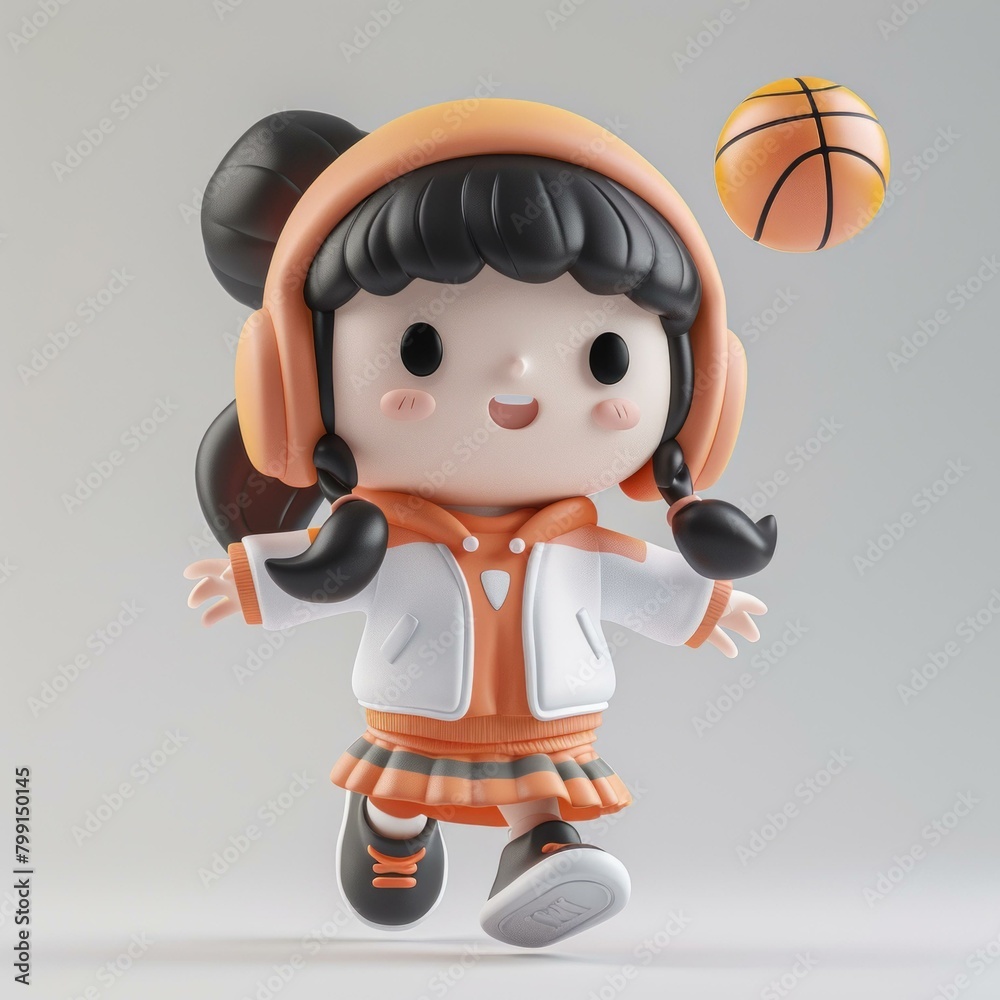 Cute 3D Cartoon Girl Playing Basketball Cute 3D Cartoon Girl Playing Basketball