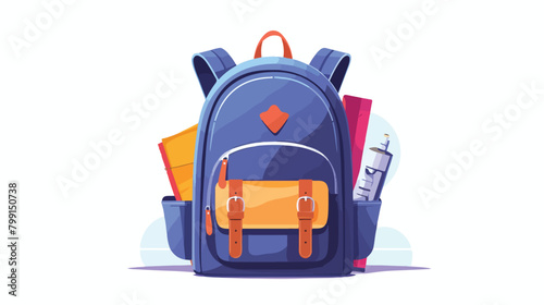 Schoolbag with stationery. School bag with side poc photo