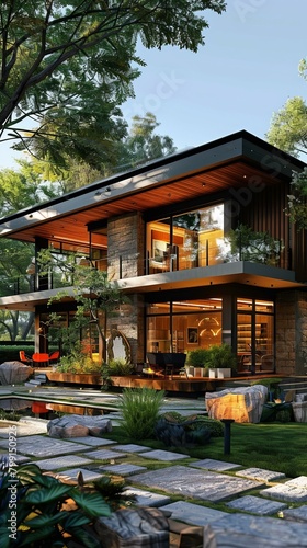 Modern House Exterior Design with Natural Elements