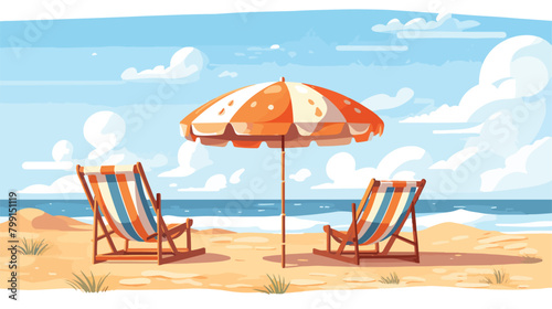 Sea and ocean beaches with umbrellas and deckchairs