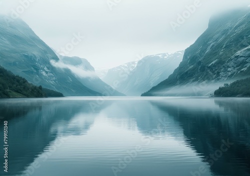 Misty Mountains and Still Lake photo