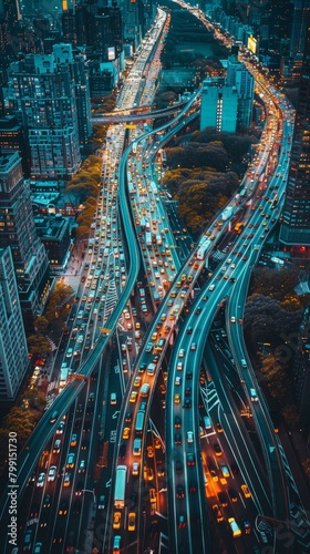 Urban Cityscape Night Traffic Interchange Highway Overpass Road