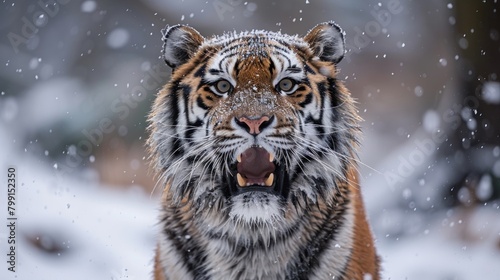 siberian tiger in action of growl photo
