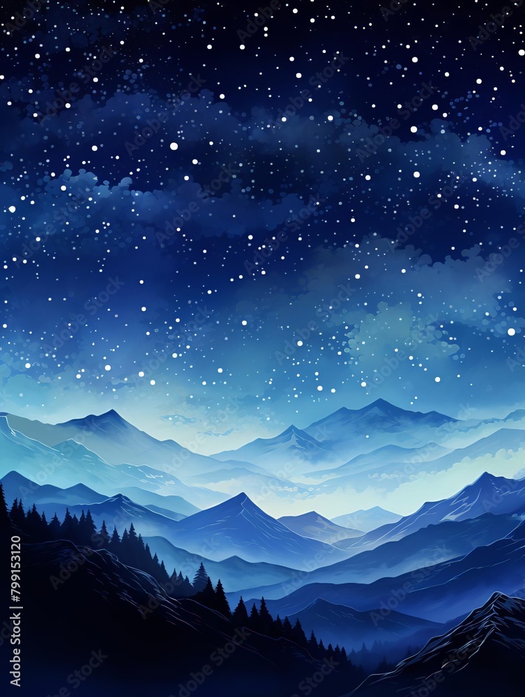Night sky filled with stars above a black silhouette of a mountain range, a serene and vast landscape