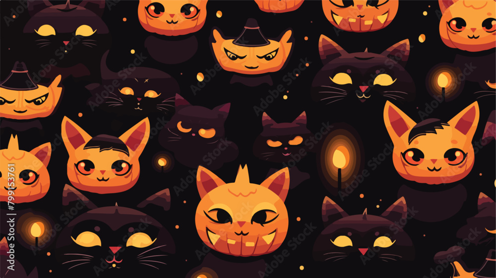Seamless Halloween pattern with cute cats. Endless