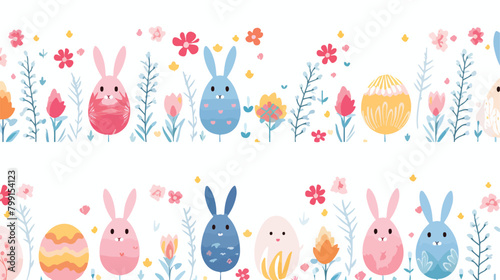 Seamless paschal pattern with cute bunnies rabbits photo