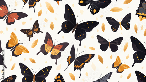 Seamless pattern butterflies moths. Nature endless