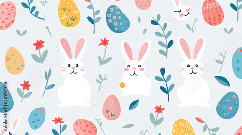 Seamless paschal pattern with cute bunnies rabbits