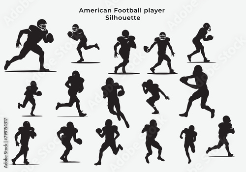 American football player Silhouette vector illustration isolated in white background.