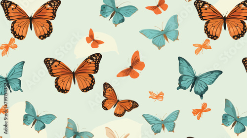 Seamless pattern flying butterflies repeating print © Vector