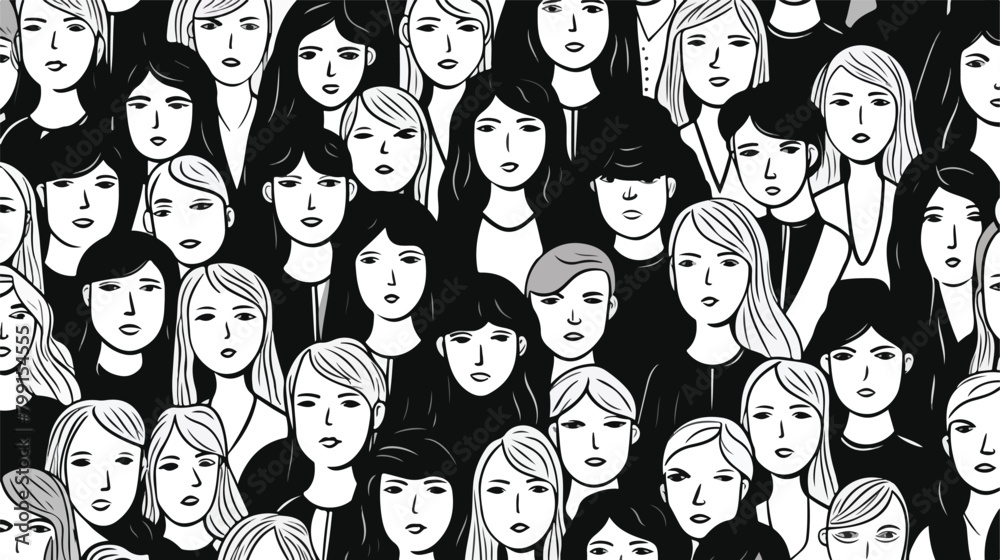 Seamless pattern of crowd different people woman an