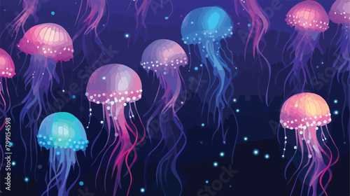 Seamless pattern of motley gradient jellyfish. Swim © Vector