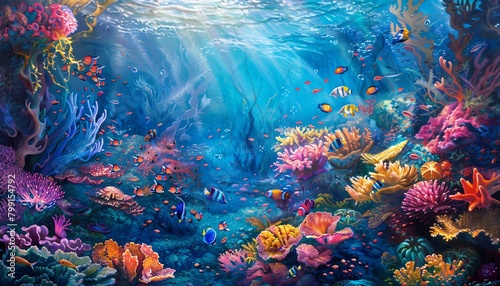 Immerse viewers in a mesmerizing undersea tableau