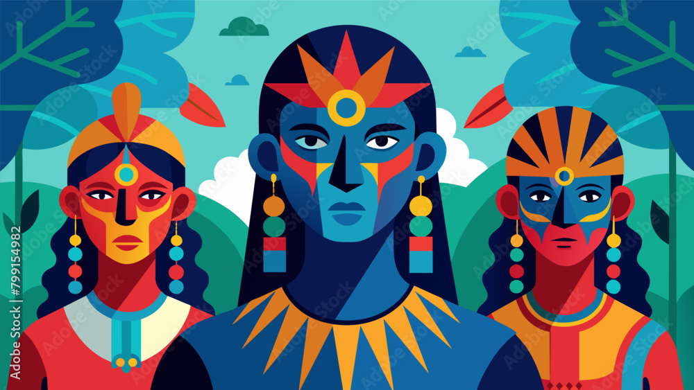 Participants adorned in vibrant face paint a tradition used to connect with the spirits of the ancestors.. Vector illustration Participants adorned in vibrant face paint a tradition used to connect with the spirits of the ancestors.. Vector illustration